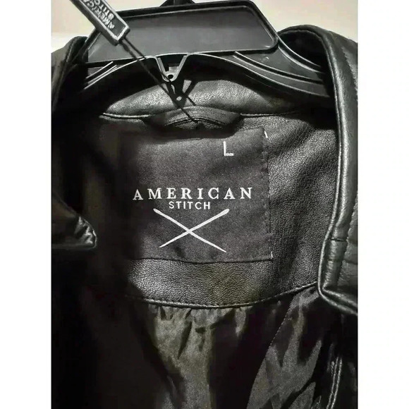 American Stitch Vegan Leather Mens Studded Biker Jacket Zippers Large - Picture 2 of 8